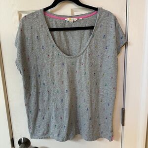 Boden Pineapple Heather Gray Rainbow Shirt Cotton Casual L Tee Spring Summer